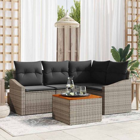 Gartensofa-set mit Kissen 5 pcs Grau Poly-Rattan