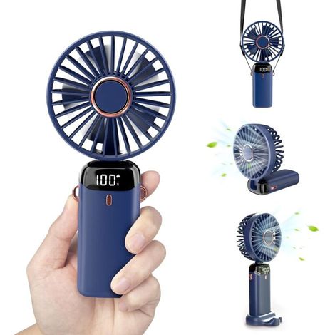Mini Portable USB Table Fan, Small Table Fan with 5 Speeds and 3000mAh USB Battery, Foldable Electric Fan for Travel, Office, Home (Blue) (1/4)