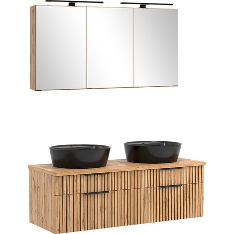 Waschplatz Set 120cm, Waschbecken schwarz matt, Eiche, LIVINGSTON-03 (1/5)
