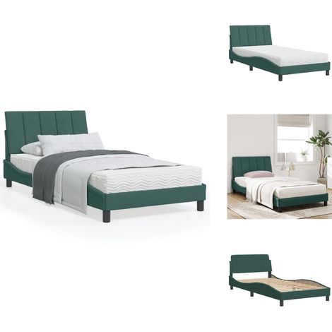 Bett mit Matratze Dunkelgrün 100x200 cm Samt - Doppelbett - Boxspringbett - Samtbett - Grünes Bett - Modernes Bett (1/5)