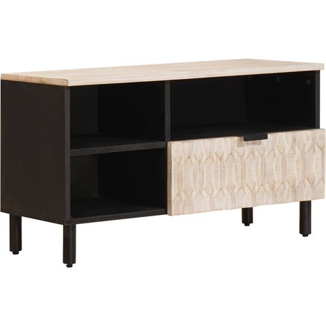 Mobile porta TV moderno con cassetto e ripiano 80 x 33 x 46 cm legno massello di mango bianco 020057769