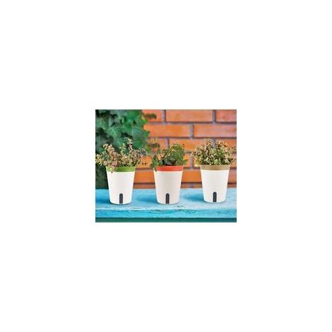 Pièces Pot de Fleurs à Arrosage Automatique, 14.5CM Rond Pot de Fleurs en Plastique avec Fenêtre de Niveau d'eau et Plateau Caché (1/5)