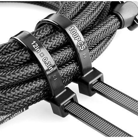 100pcs Collier De Serrage Plastique, Serre Cable 300mm×7,6mm Serflex Noir Nylon Autobloquant Resistant À La Traction Maximale 25kg Résistant Au Uv Pour Cable Management Bureaux Jardinage (1/5)