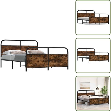 Letto con pediera - vidaXL Giroletto senza Materaso in Metallo Rovere Fumo 160x200 cm - Letto con base a doghe