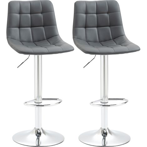 Adjustable Bar Stools Set of 2, Swivel PU Leather Upholstered Barstools with Tufted Seat and Back, Breakfast Bar Chairs for Kitchen Counter, Grey