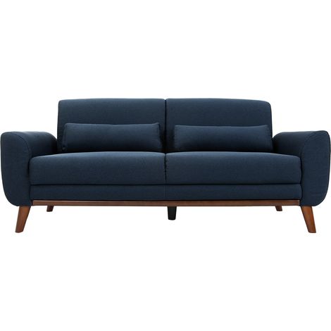 Design-Sofa 3 Plätze Stoff Blau Beine Nussbaum EKTOR