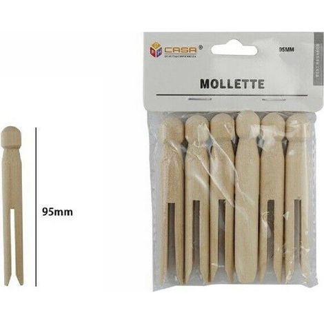 TRADE SHOP - Set 18 Pz Mollette Pinze Bucato Panni In Legno Bricolage Hobbystica 95mm 53894a -