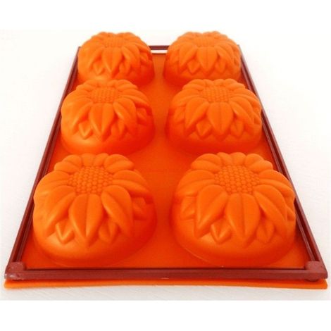 TrAdE Shop Traesio - Teglia In Silicone Alimentare Per Dolci Stampo 6 Stampi A Forma Di Girasoli -