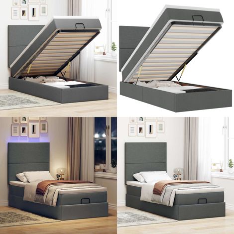 vidaXL Lit ottoman avec matelas et LED Gris foncé 80x200cm tissu (1/5)