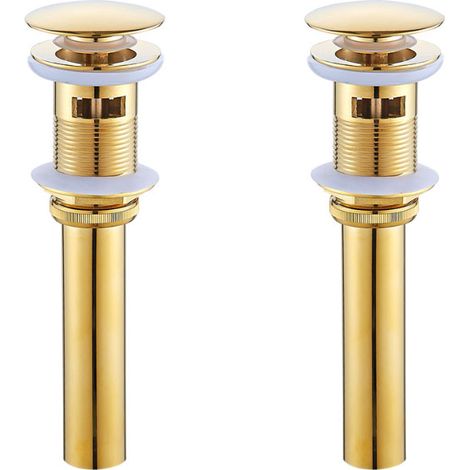 2 tapones de latón para fregadero, dorados, con rebosadero y emergentes (A)