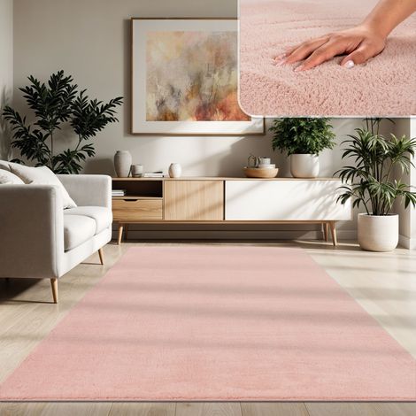 Paco Home Moderner Wohnzimmer Teppich Kurzflor Waschbar Weich Einfarbig Felloptik Anti-Rutsch 120x170 cm, Rosa