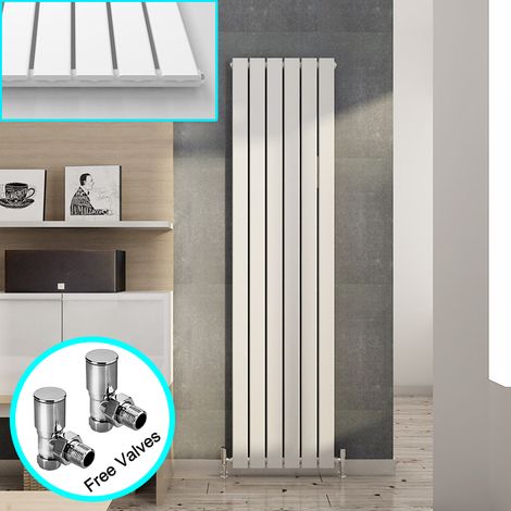 ELEGANT 1800 x 452 mm White Modern Tall Bar Radiator Single Flat Panel Designer Bathroom Radiator + Angled Radiator Valves Valves (1/5)