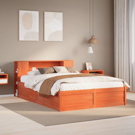 Cadre de lit sans matelas cire marron 140x190cm bois pin massif