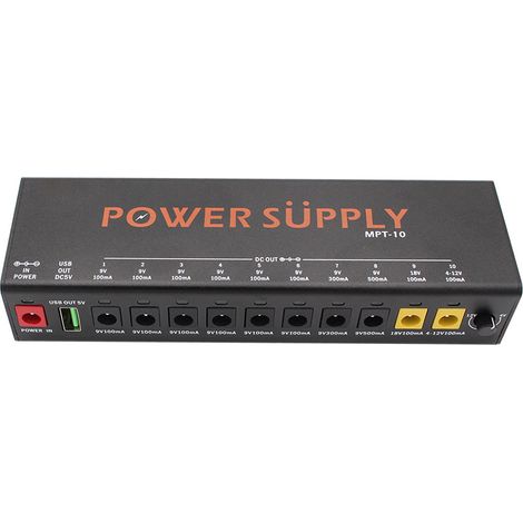 Alimentation pour pédales d'effet guitare 11 canaux avec protection indépendante contre les courts-circuits. Compatible avec les pédales d'effet 9V/12V/18V. (1/3)