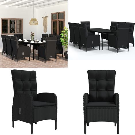 Ensemble à manger de jardin avec coussins 9 pcs noir - Chaises de jardin - Table de jardin (1/5)