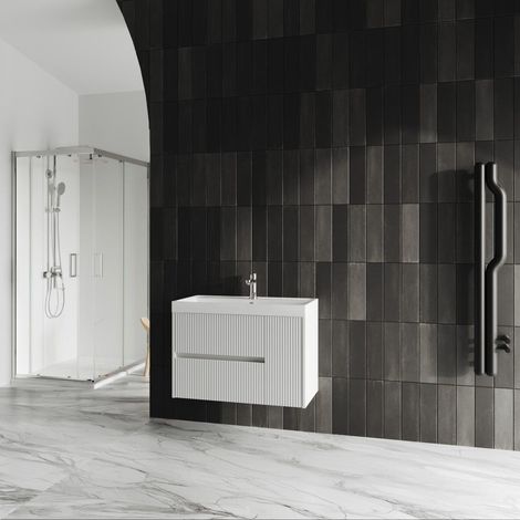 Mueble De Baño Suspendido De 80Cm Blanco Mate Cannettato  Cortina
