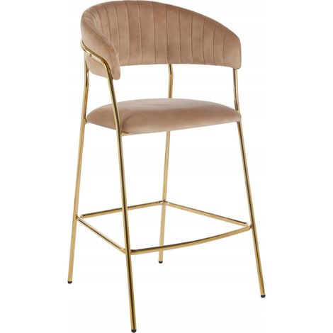 H3-FX Samt-Cappuccino-Hocker (goldenes Gestell)