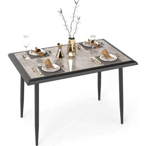 COSTWAY Sintered Stone Dining Table 44” Rectangular Kitchen Table-Grey (1/5)