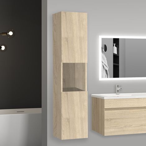 Aica Sanitaire – Colonne salle de bain 30x30x131,5 cm – 2 portes – MDF anti-déformation – Montage facile avec vis et fixations – Finition naturelle (1/5)
