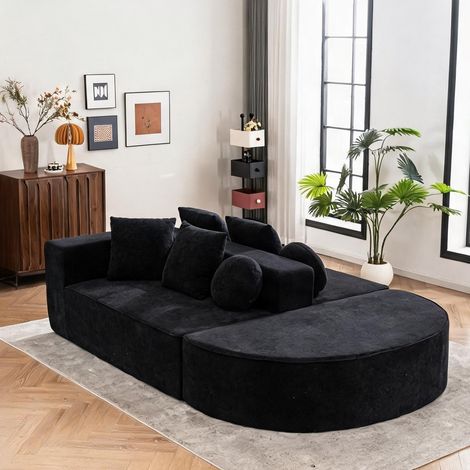 Sleek noir modular sofa in chenille modular no assembly (1/5)