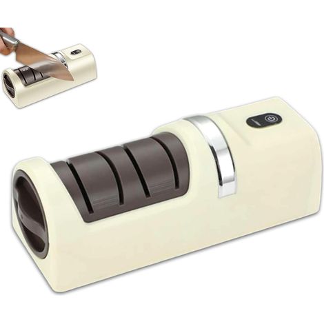 Aiguiseur Couteaux Électrique Rechargeable,2 Niveaux 3 Vitesses Réglables, Base Antidérapante, Entretien Lames Cuisine Maison Restaurant - Blanc (1/5)