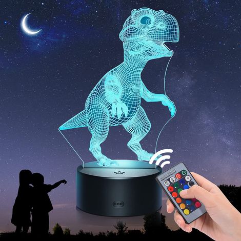 3D-Dinosaurier-Nachtlicht – 16 Farben/Fernbedienung – Triceratops/Spinosaurus/Tyrannosaurus – Spielzeug & Geschenk für Kinder (1/5)