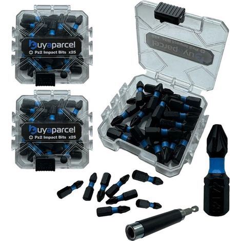 BAP 50 PC Impact Torsion PZ2 Pozi 2 Screwdriver Drill Bits 25mm + Bit Holder (1/5)