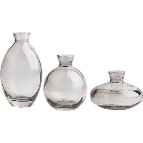 [Vases pour fleurs] + [Verre épais gris] + [Set de 3] + [Multifonctionnel décoratif] Vases en verre épais gris pour fleurs multifonctionnels, 3 hauteurs (6cm, 8.8cm, 12cm), pour salon, salle de bain,  (1/5)