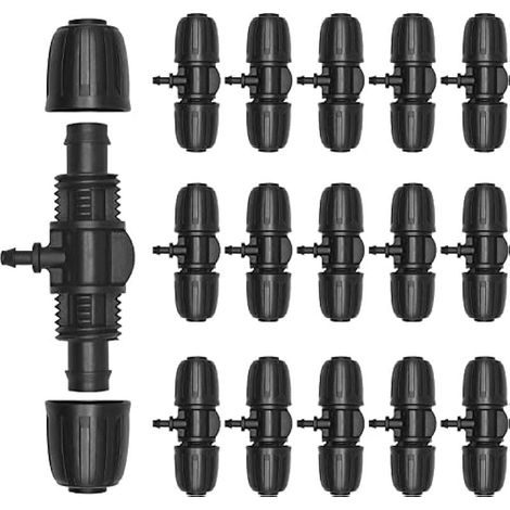 Lot de raccords en T Barbed Tee 1/2" et 1/4" Micro Drip - Diviseur d'eau durable - Connecteur d'arrosage 3 voies - Pour tuyau d'arrosage de jardin - Tuyau en polyéthylène