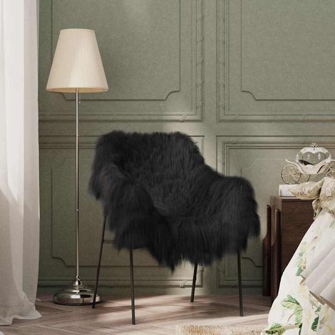 vidaXL Cubierta de asiento de piel de oveja islandesa negra 70x110 cm (1/5)