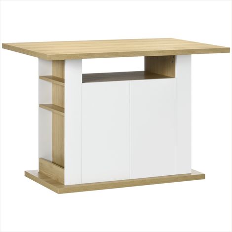 Îlot central de cuisine en panneaux de particules effet chêne, plan de travail 110x70 cm, 4 personnes, 6 étagères latérales (1/5)