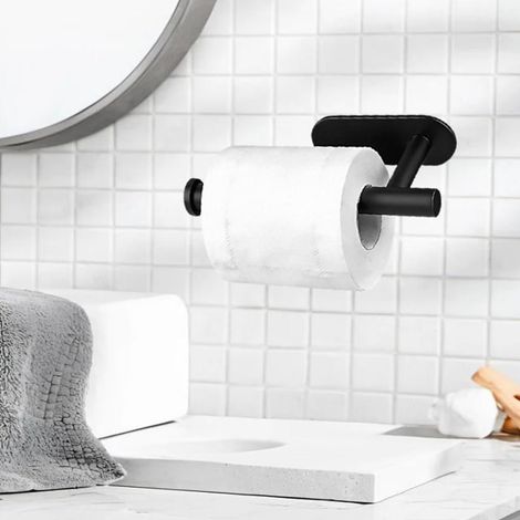 Porte Rouleau de Papier Toilette Mural sans Percer Auto Adhésif Noir (1/5)