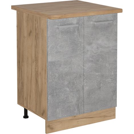 Meuble bas de cuisine R-Line, Béton, 60cm, PT Chêne, Vicco
