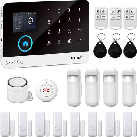 1 Kit Système d'alarme, 21 pièces, WiFi 2.4GHz et 4G, compatible Alexa, pour maison