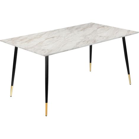 Monza-Table à manger 120 cm 6 places en marbre aspect or noir Pieds