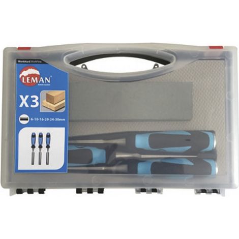 Juego de 3 cinceles para madera LEMAN con mango bimaterial + 1 piedra - 780.500.03 (1/3)