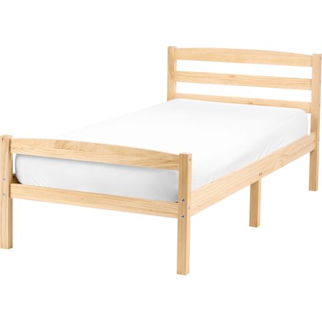Bed Frame Light Brown Pine Wood EU Small Single Size 2ft6 Headboard Minimalist ECHALLON (1/5)