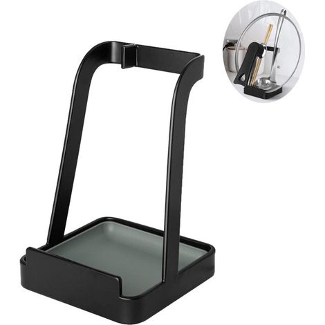 Porta coperchi per pentole - Supporto per coperchi - Porta utensili da cucina - Supporto per coperchi e cucchiai da cucina - 101015 cm - Nero - Acciaio al carbonio (1/5)