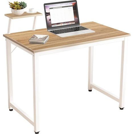 Soges Mesa de estudio escritorio para ordenador, puesto de trabajo de oficina moderno, mesa de comedor para el hogar y la oficina, 100x50x75 cm, roble antiguo+blanco (1/5)