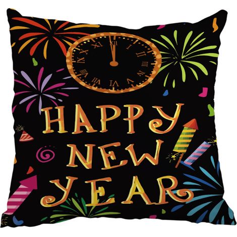 Taies d'oreiller Happy New Year 18x18 pouces - Idéales pour votre canapé extérieur lors des festivités du Nouvel An (1/4)