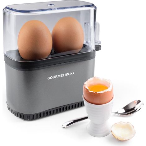 Cuiseur à œufs pour 2 œufs  Cuiseur à œufs avec pique-œuf dans le gobelet doseur  3 degrés de cuisson pour votre coquetier  Design petit format – pièces lavables au lave-vaisselle (1/5)