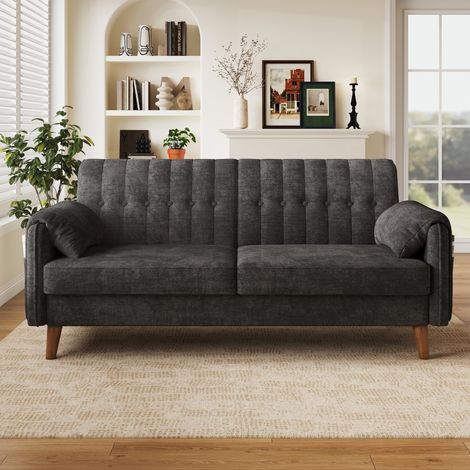 Sofá de 2 plazas 161,5x79x83,5 cm en chenilla gris oscuro con bolsillos - MEUBLIV (1/5)