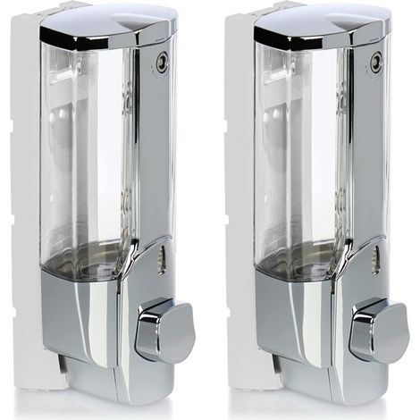 Distributeur de savon mural 2x – Rechargeable 380ml – Installation facile avec vis et chevilles – Pour gel douche et lotions (chromé) (1/5)