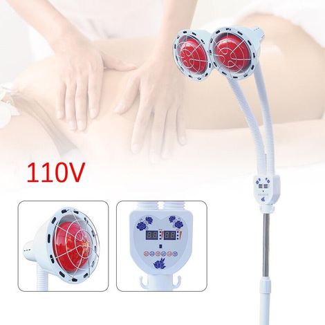 Lámpara de calor por infrarrojos de 275 W, lámpara terapéutica de doble cabezal, soporte para lámpara de infrarrojos, lámpara de calor regulable en 360° con ruedas para masaje en el salón
