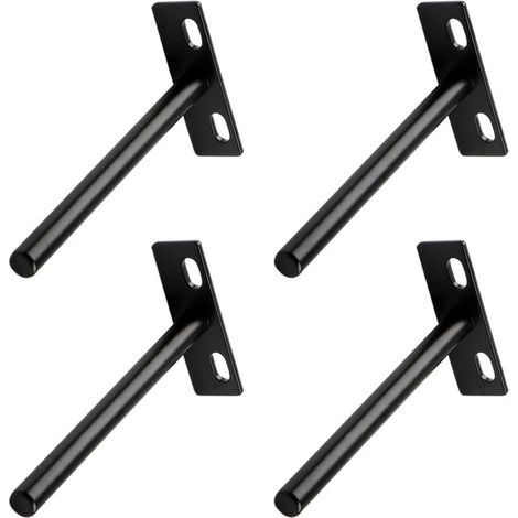 Ensemble de 4 supports d'étagère flottants robustes, noirs, invisibles et en forme de T pour étagères en bois dissimulées (1/5)