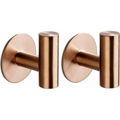 (Rose Gold) 2-Piece Adhesive Wall-Mounted Bathroom Hooks, Kitchen Towel Hooks, No-Drill Picture Hangers, Self-Adhesive Stainless Steel Bath Towel Hooks