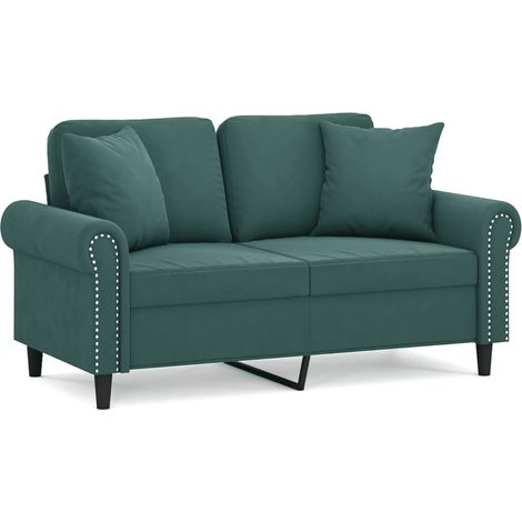 Canapé 2 places,Sofa pour Salon,Banquette avec oreillers vert foncé 120 cm velours CFW478424