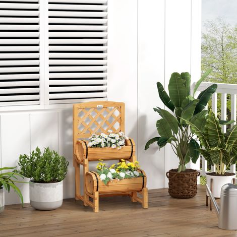 Jardinera elevada con enrejado de madera 45x45x80 cm OKMYHOME (1/5)