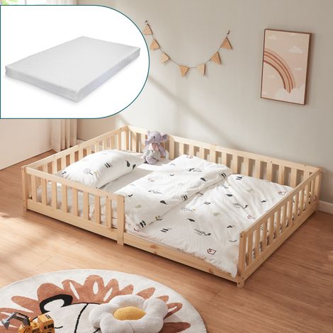 Cama montessori infantil Tanna con barandilla y colchón 140x200cm (1/5)