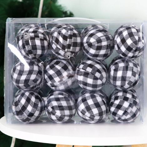 Boule Décorative En Tissu - Motif Carreaux Buffalo - Pour Décoration Intérieure Fermière - Diamètre 7 cm - Lot de 24 Pièces (1/5)
